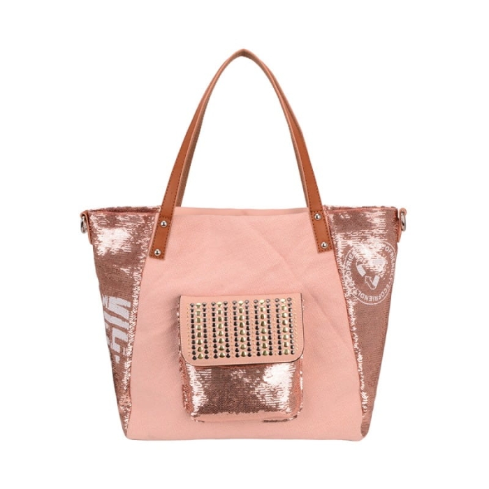 Oryginalna różowa torebka worek damska David Jones – widok z przodu, wysokiej jakości skóra ekologiczna, modny design, Niua.pl