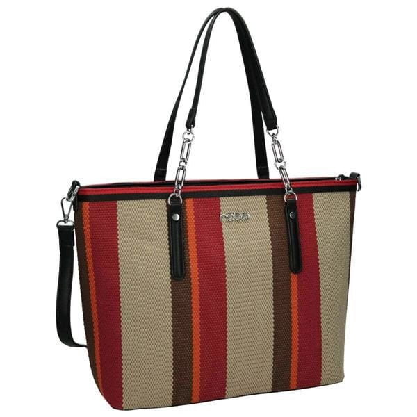 Przód torebki Nobo z dekoracyjnym panelem i srebrnym logo, elegancki i praktyczny design