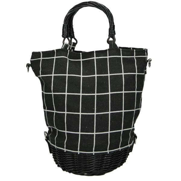 Tył torby Nobo czarny wiklinowy koszyczek – eleganckie wykończenie i naturalne materiały