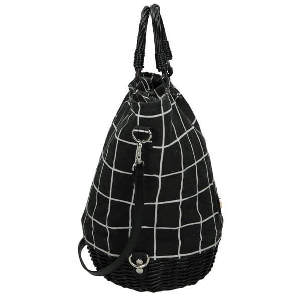 Torba Nobo koszyczek czarny – detale srebrnych dodatków i logo marki