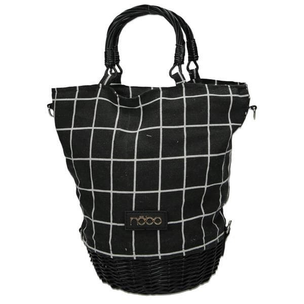 Elegancka torba damska Nobo czarna – widok boczny z wiklinową rączką