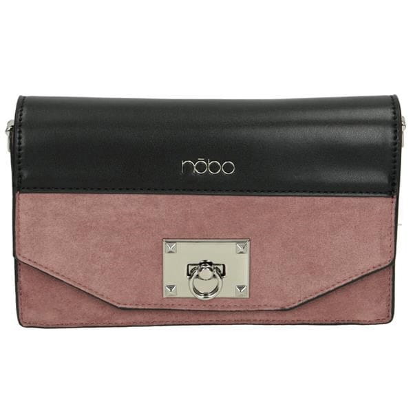 Różowo-czarna listonoszka damska Nobo z klapką i srebrnym łańcuszkiem – przód