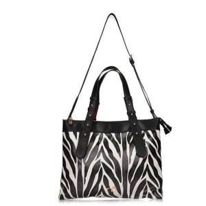 Torebka Nobo czarno-biała – widok z boku, regulowany pasek na ramię, stylowa shopperka damska