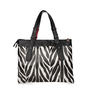 Nobo czarno-biała – torba miejska z regulowanym paskiem, elegancka shopperka damska niua.pl