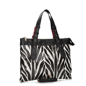 Shopperka damska Nobo czarno-biała – widok z przodu, skóra ekologiczna, elegancka i pojemna torba miejska