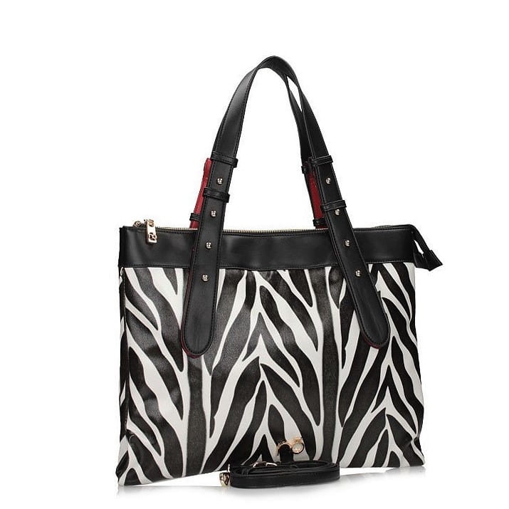 Shopperka damska Nobo czarno-biała – widok z przodu, skóra ekologiczna, elegancka i pojemna torba miejska