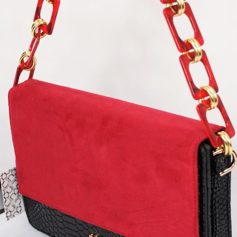 Wizytowa Listonoszka Torebka Nobo Czarno Czerwona