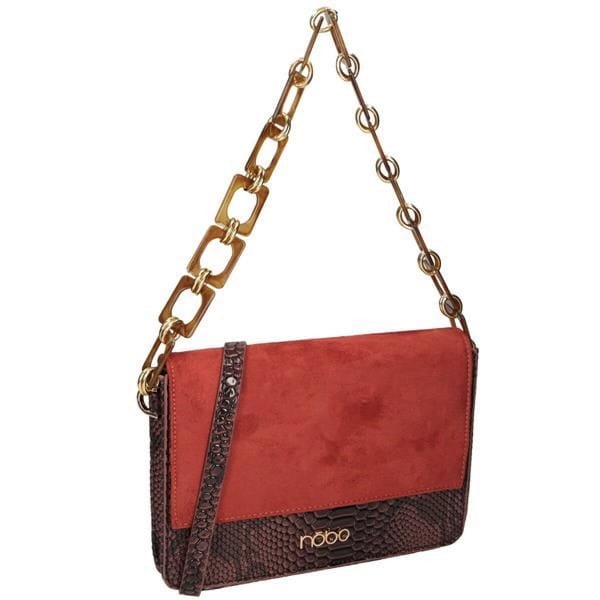 Brązowa torebka NOBO z zamszową klapką i złotymi dodatkami – widok z przodu