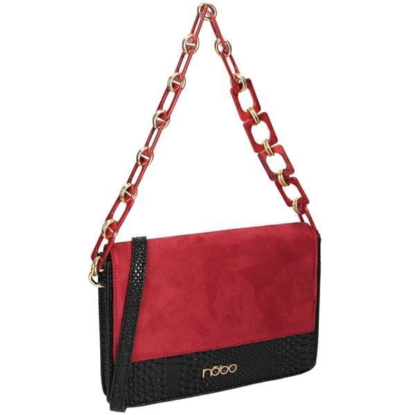 Czarno-czerwona torebka NOBO z zamszową klapką i złotymi dodatkami – widok z przodu