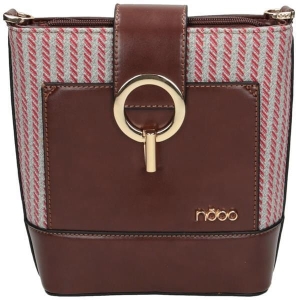 Brązowa listonoszka damska Nobo widok przód z kolorowym panelem i złotym logo