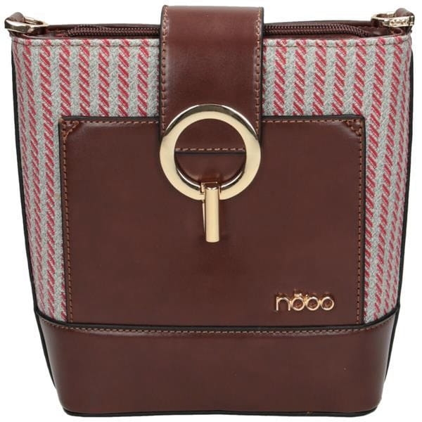 Brązowa listonoszka damska Nobo widok przód z kolorowym panelem i złotym logo