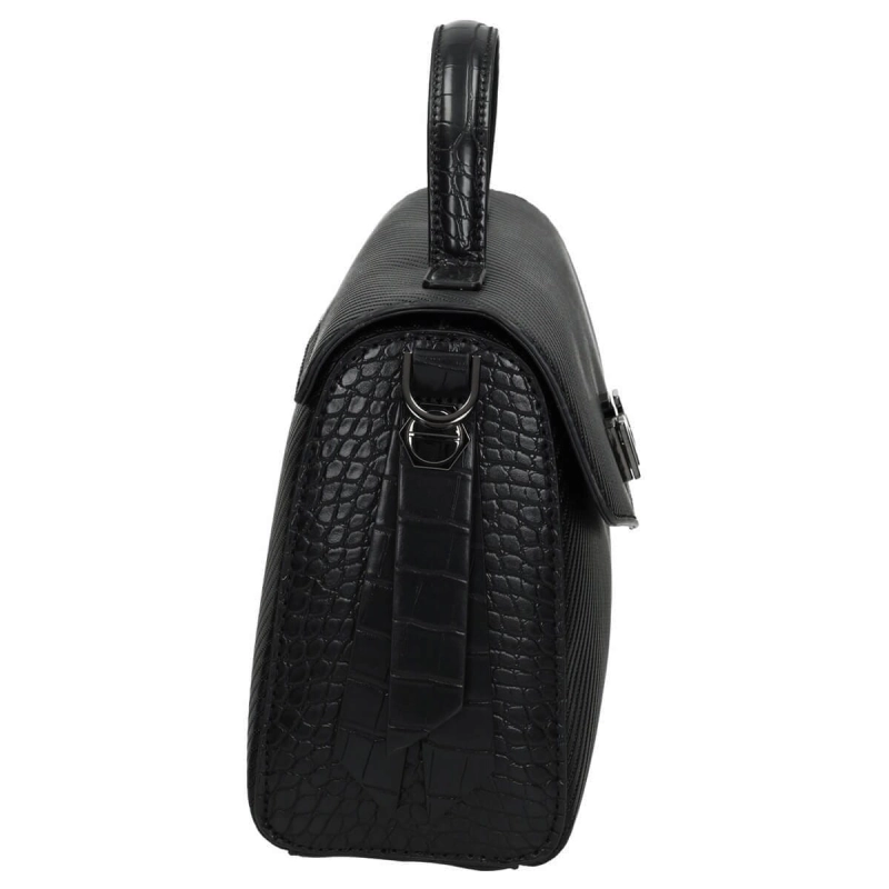 Wysokiej jakości skóra ekologiczna i metalowe okucia w czarnej torebce Nobo