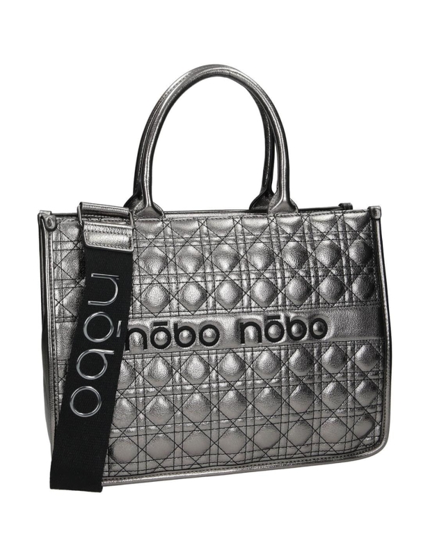 Stalowa pikowana torebka shopper Nobo L0800, elegancki kuferek damski