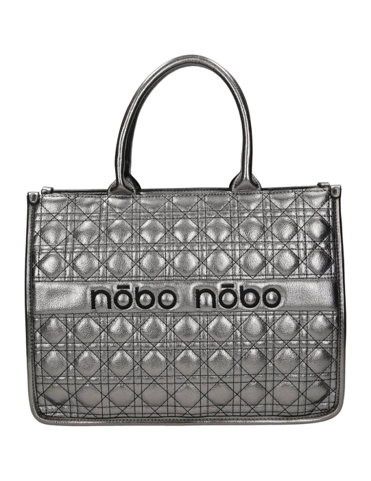 Torebka damska Nobo L0800 stalowa pikowana, duży kuferek shopper – widok z przodu