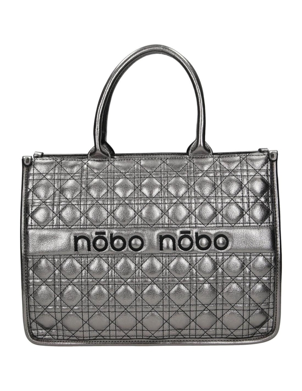 Torebka damska Nobo L0800 stalowa pikowana, duży kuferek shopper – widok z przodu