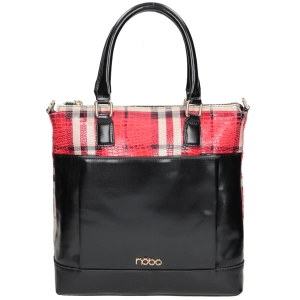 Zbliżenie na złote detale i logo marki Nobo na torebce