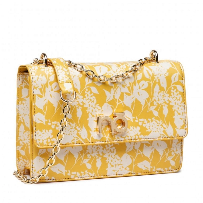 Listonoszka Nobo w kolorze żółtym – widok z boku, złote okucia i regulowany łańcuszek