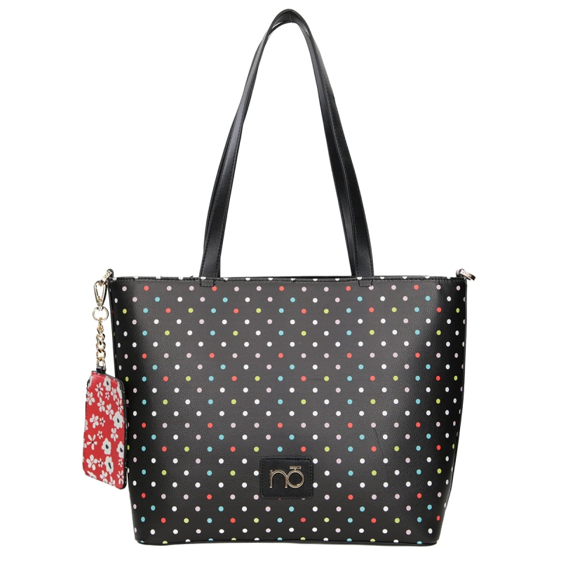 Kolorowa listonoszka damska Nobo multi-czarna – front torebki z dopinaną portmonetką