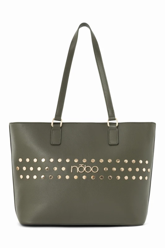 Zielona shopperka damska Nobo – widok z przodu, elegancka torba na ramię do pracy i na zakupy