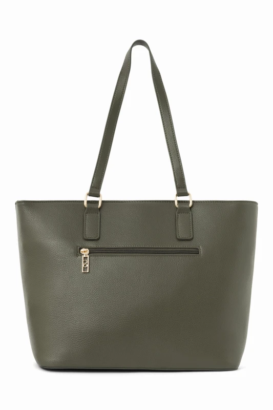 Shopperka damska Nobo zielona – widok tyłu z kieszonką zapinaną na suwak, idealna do codziennego użytku