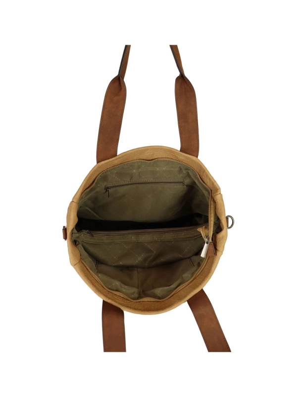 Wnętrze czerwono-ceglastej torebki D.Cristina z dwoma komorami i czterema kieszonkami