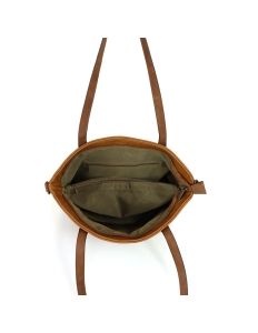 Wnętrze ceglastej torebki D.Cristina z dwoma komorami i czterema kieszonkami