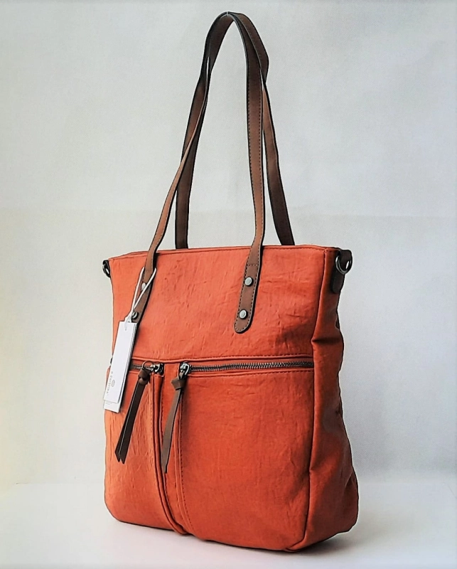 Ceglasta torebka damska D.Cristina – zapięcie na suwak, srebrne okucia