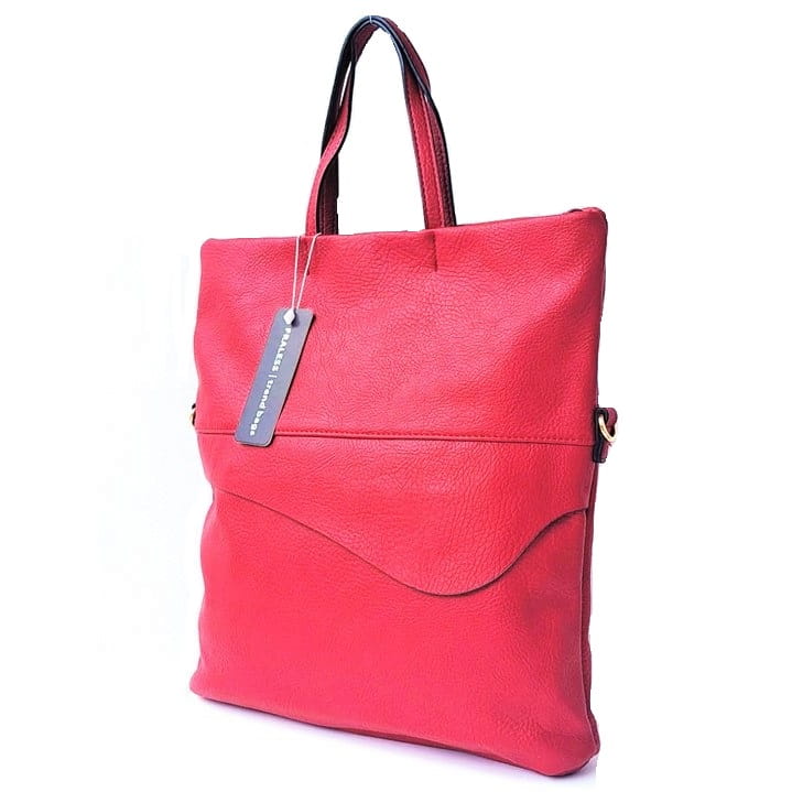 Czerwona torebka damska shopper – widok z przodu, pojemna elegancka torebka na co dzień