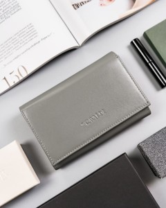 Duży portfel damski z bydlęcej skóry naturalnej - Szary