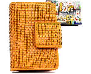 Skórzany portfel damski zamykany na zatrzask - żółty