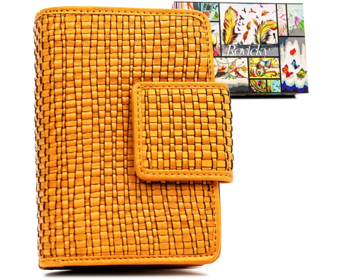 Skórzany portfel damski zamykany na zatrzask - żółty