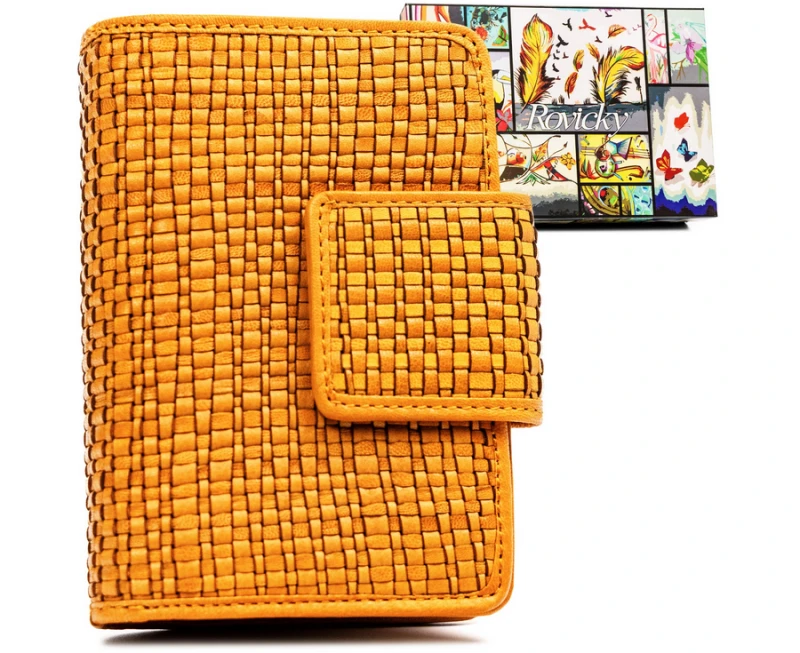 Skórzany portfel damski zamykany na zatrzask - żółty