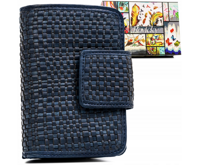 Skórzany portfel damski zamykany na zatrzask - niebieski