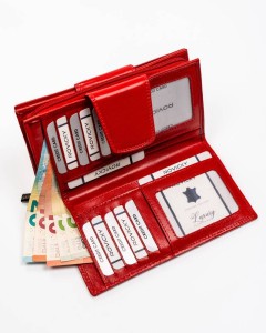 Portfel Rovicky z 10+ przegródkami na karty, kieszenią na monety zamykaną na suwak i miejscem na zdjęcie.