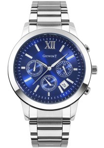 Męski zegarek Giewont Apex Chrono GW6480-2 z niebieską tarczą i stalową bransoletą.