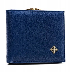 Granatowy mały portfel damski Milano Design ze skóry ekologicznej z kieszenią na monety na bigiel.
