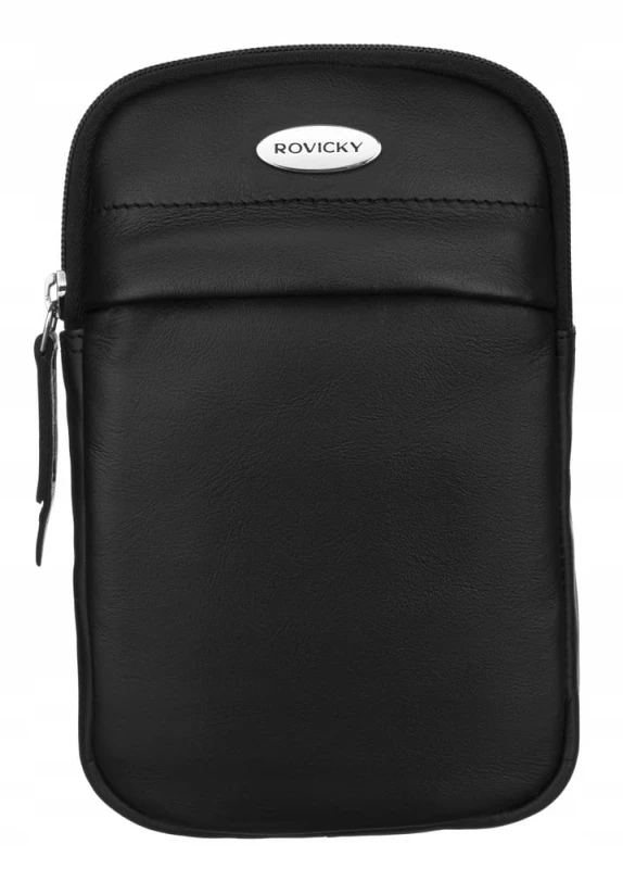 Mała czarna torebka-saszetka damska Rovicky z wysokiej jakości skóry naturalnej - widok frontowy, elegancka i funkcjonalna na co dzień.