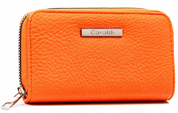 Pomarańczowy portfel damski Cavaldi wykonany z wysokiej jakości skóry ekologicznej o groszkowej fakturze