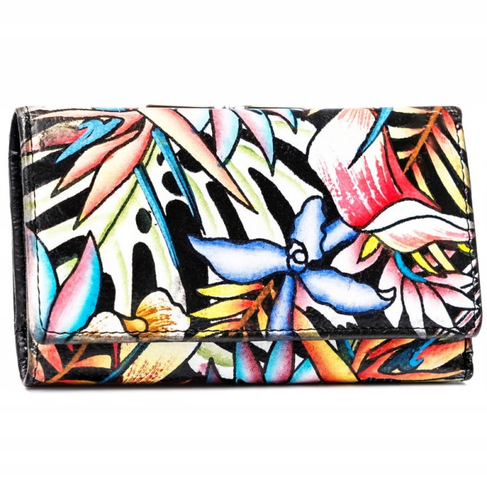 Ekskluzywny portfel damski Rovicky w kolorze multicolor z delikatnym wzorem i srebrnymi okuciami.