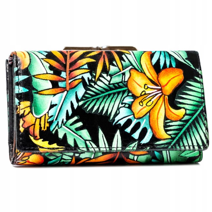 Elegancki portfel damski Rovicky w kolorze multicolor z delikatnym wzorem (wariant 20) i srebrnymi okuciami.