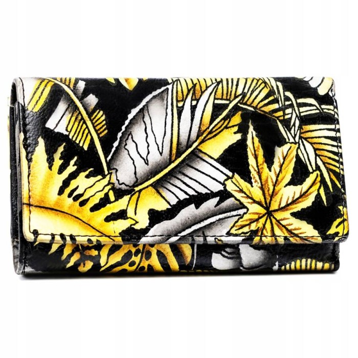 Elegancki portfel damski Rovicky z naturalnej skóry, multicolor z delikatnym wzorem, srebrne okucia.