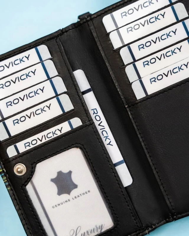 Damski portfel na zatrzask wykonany ze skóry naturalnej - Rovicky