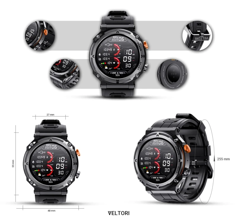 Smartwatch Veltori VT130-1 Czarny Pasek Silikonowy