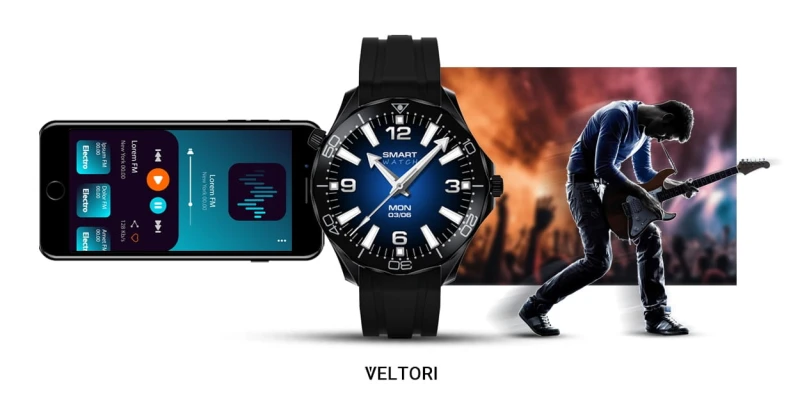 Smartwatch Veltori VT150-1 Czarny Pasek Silikonowy + Czarna Bransoleta