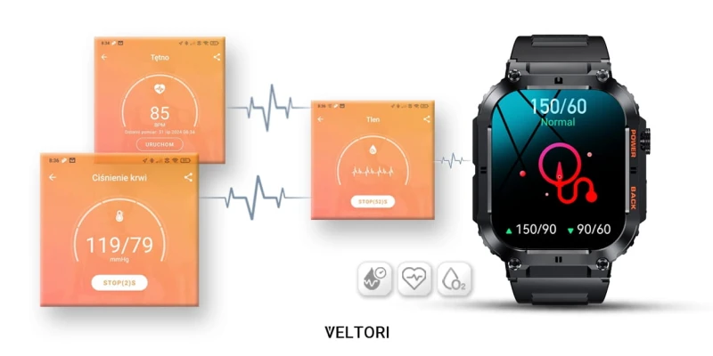 Smartwatch Veltori VT200-1 Czarny Pasek Silikonowy
