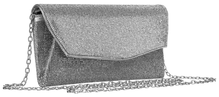 Elegancka kopertówka damska z cyrkoniami - Srebrna