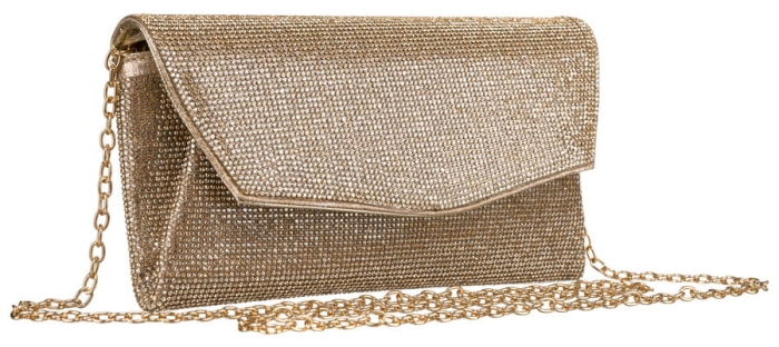 Elegancka kopertówka damska z cyrkoniami - Złota