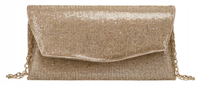 Elegancka kopertówka damska z cyrkoniami - Złota