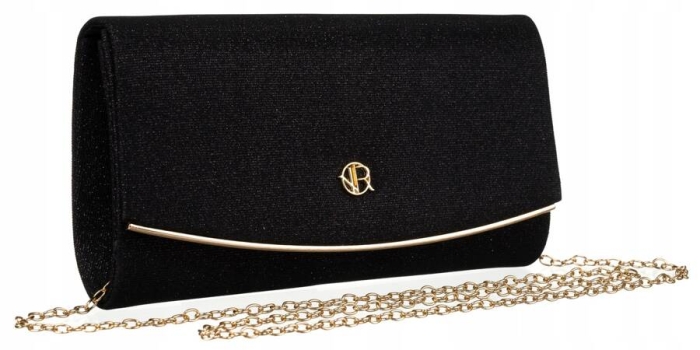 Brokatowa, wieczorowa kopertówka damska - Czarna