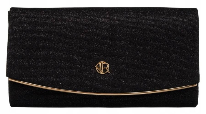 Brokatowa, wieczorowa kopertówka damska - Czarna